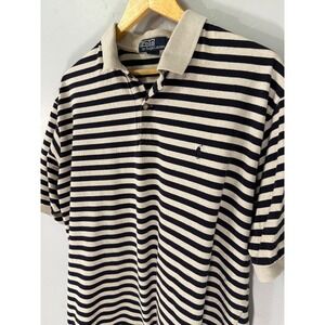 Polo Ralph Lauren Mens XL Striped Short Sleeve Polo Shirt Navy Cream